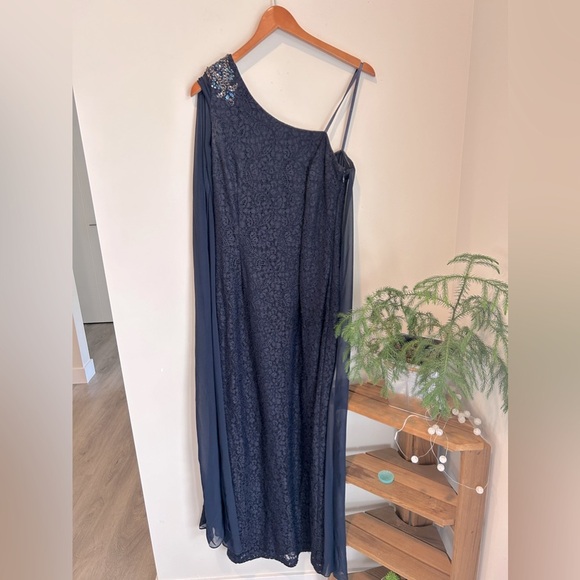 Adrianna Papell One Shoulder Draped Royal Navy Gown ~ size US 8 - Picture 3 of 6